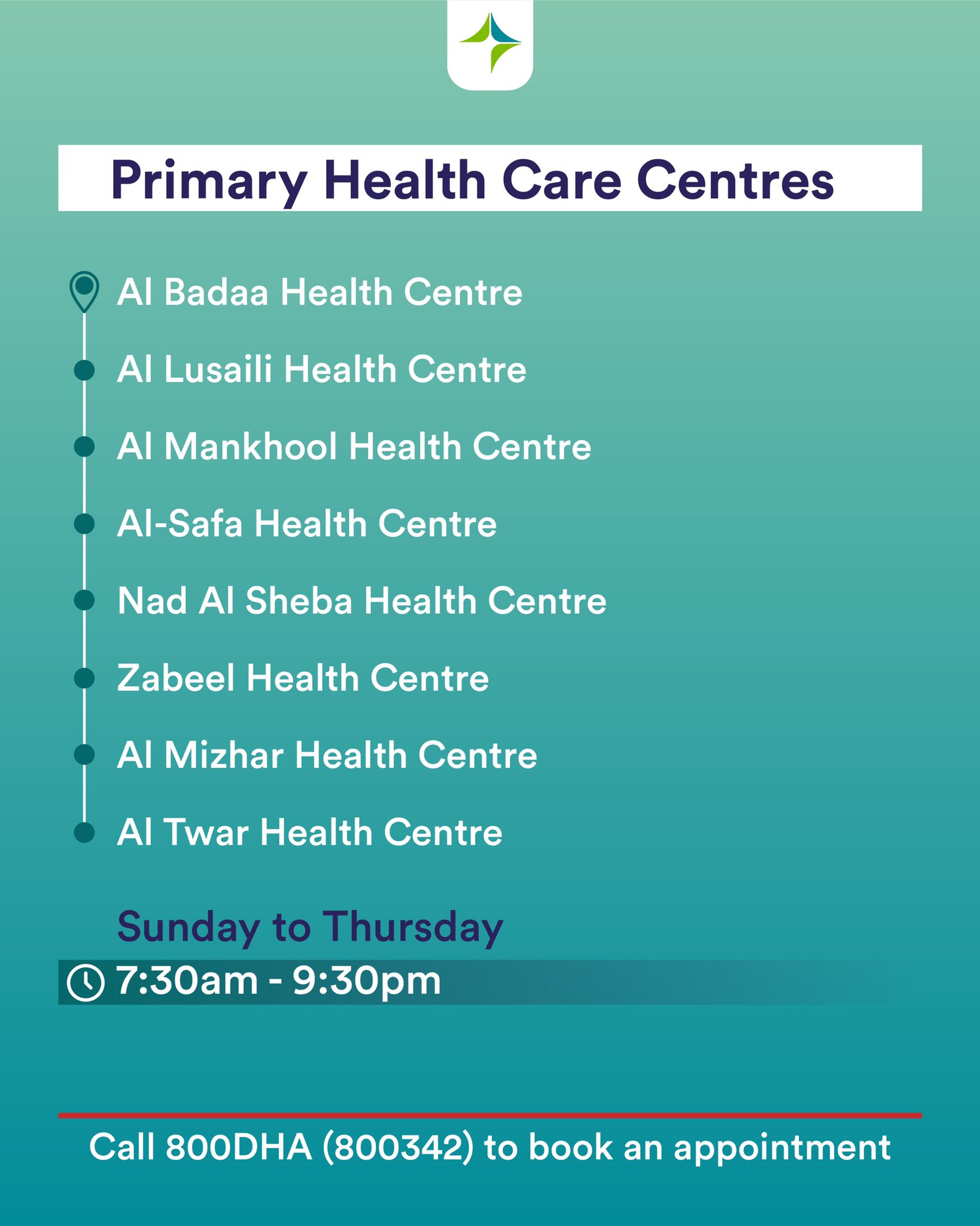هيئة الصحة بدبي on Twitter "Location & timings of DHA health