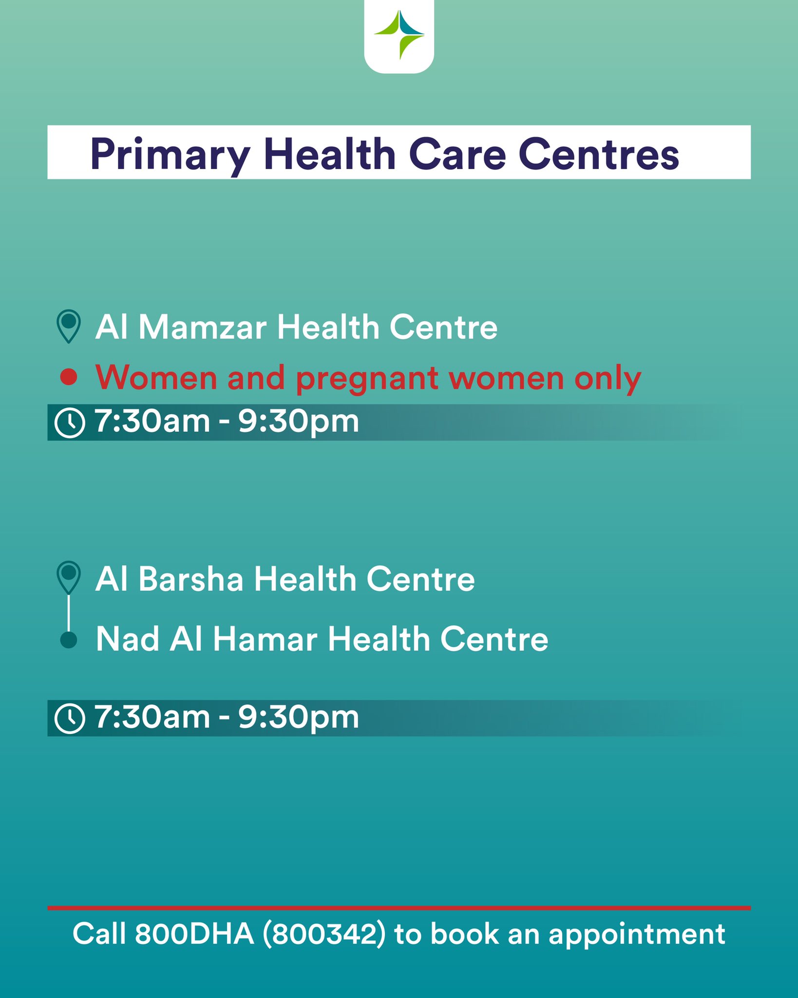 هيئة الصحة بدبي on Twitter "Location & timings of DHA health