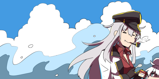 gangut (kancolle) 1girl smoking pipe solo long hair hat grey hair peaked cap  illustration images