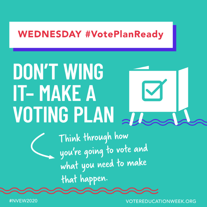 au_vote's tweet photo. It’s Wednesday of #NVEW2020 which means it’s time to get your voter plan together! You may be registered, but especially in the midst of the pandemic, do you know how you’re going to get your ballot in? This year, of all years, make sure you have a voter plan! 🗳#VoteReady https://t.co/hBOb8MxZz0