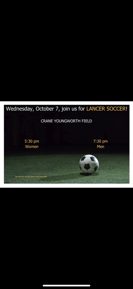 Come out to Crane Youngworth field tonight to watch some Lancer Soccer!!
Women @ 5:30pm
Men @ 7:30pm
#MountUp