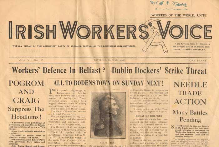 In 1932 the Revolutionary Workers’ Group opened a socialist bookshop at 64 Great Strand Street, which they called Connolly House. James Larkin Junior was one of the leaders of the RWG and also an elected member of Dublin City Council. The group published this weekly paper.