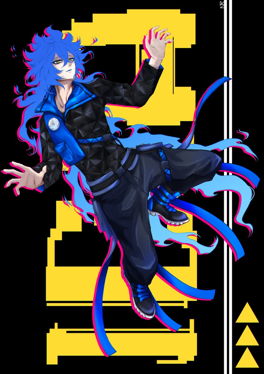 1boy male focus long hair solo yellow eyes blue hair blue lips  illustration images