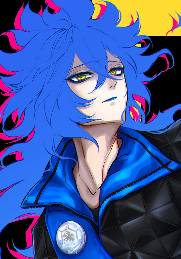 1boy male focus long hair solo yellow eyes blue hair blue lips  illustration images