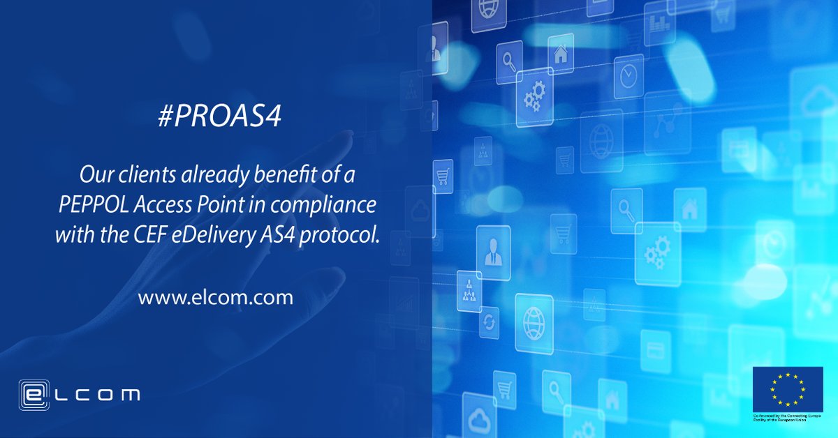 elcom's tweet photo. @elcom is participating in the #PROAS4 #eDelivery project to implement the #AS4 protocol and upgrade the Service Metadata Publishers (SMP) of our certified PEPPOL Access Points (AP). The project is co-funded by #EUFunding #CEFTelecom
Get in touch: ssmith@elcom.com https://t.co/YitlzCQoZH