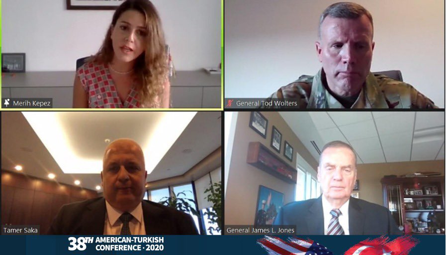 merihx's tweet image. On behalf of @taikofficial outlined importance of more collab between TR-US #aerospace &amp;amp; #defense sectors at last #VirtualATC event w/ General Tod D. Wolters, Commander US European Command &amp;amp; Supreme Allied Commander Europe, &amp;amp; James L. Jones, Hon. Chair of @AmericanTurkish. 

🇹🇷🇺🇸