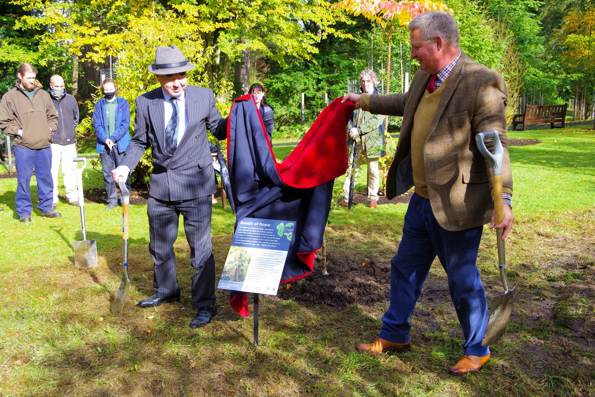 Consul General Mr Nozumu Takaoka, Head of Mission at the Consulate General of Japan in Edinburgh visited <a href="/BenmoreBotGdn/">Benmore Botanic Garden</a> today for a poignant official duty.

Marking 75 years since the bombings of Hiroshima &amp; Nagasaki, a Ginkgo biloba was planted amid the conservation collections.