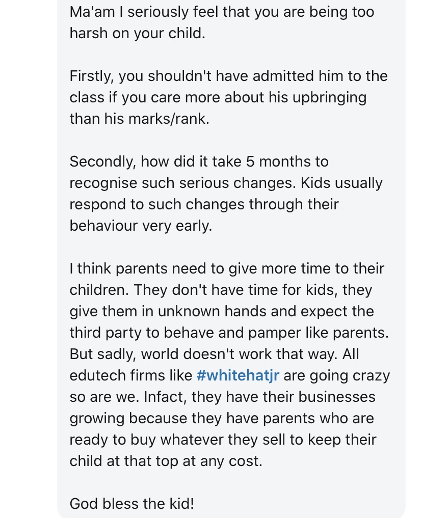 - Your child needs your time and you are bad for not giving them that. (For context: the post was written by a mother. I would love to see reactions to a similar post written by a father.)