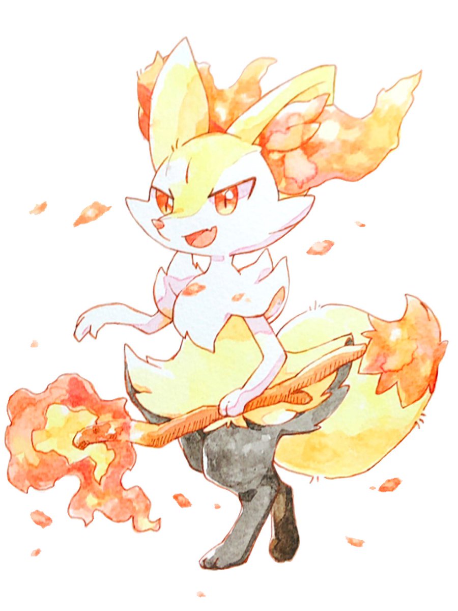 braixen stick solo pokemon (creature) animal ear fluff holding stick holding simple background  illustration images