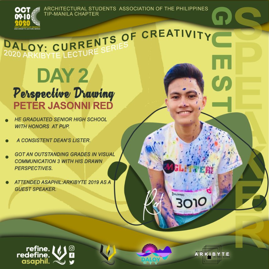 asaphil_tipmnl's tweet photo. Hey ArKids! As #Daloy is fast approaching, and we have 2 days remaining, it's time for us to do...GTKYGS (short term for, Get To Know Your Guest Speakers)!! 😊📣📣

See you on October 9 and 10!! 📣📣🎉🎉

#Daloy
#ArkiByte2020
#KeepTheFireBurning
#RefineRedefineASAPHIL https://t.co/OEpPFel6sQ