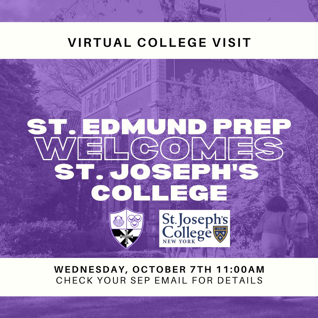 stedmundprep's tweet image. Our virtual college visits continue this week as we welcome @SJCNY to the Prep! All visits will be virtual. Students should check their SEP email for details or contact your #guidance counselor. #collegeready #boldlearning #uncommonleaders #SEPFamily @SJCBKAdmissions