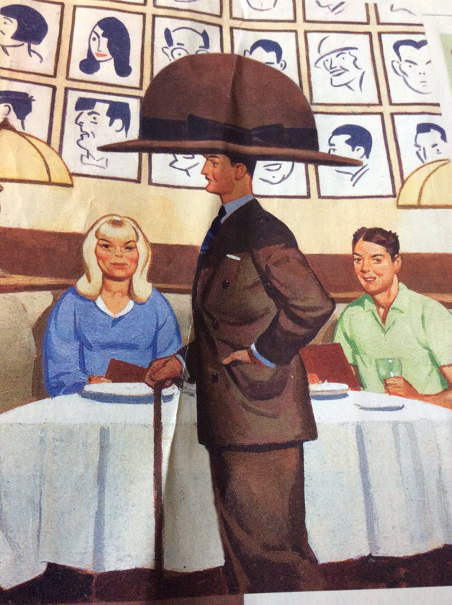 Came across this in an American magazine. Immediately thought of <a href="/brownbowlerhat/">Brown Bowler</a> although it’s a Brown Derby, not a bowler.  #illustration by #paulslater  #HollywoodBrownDerby