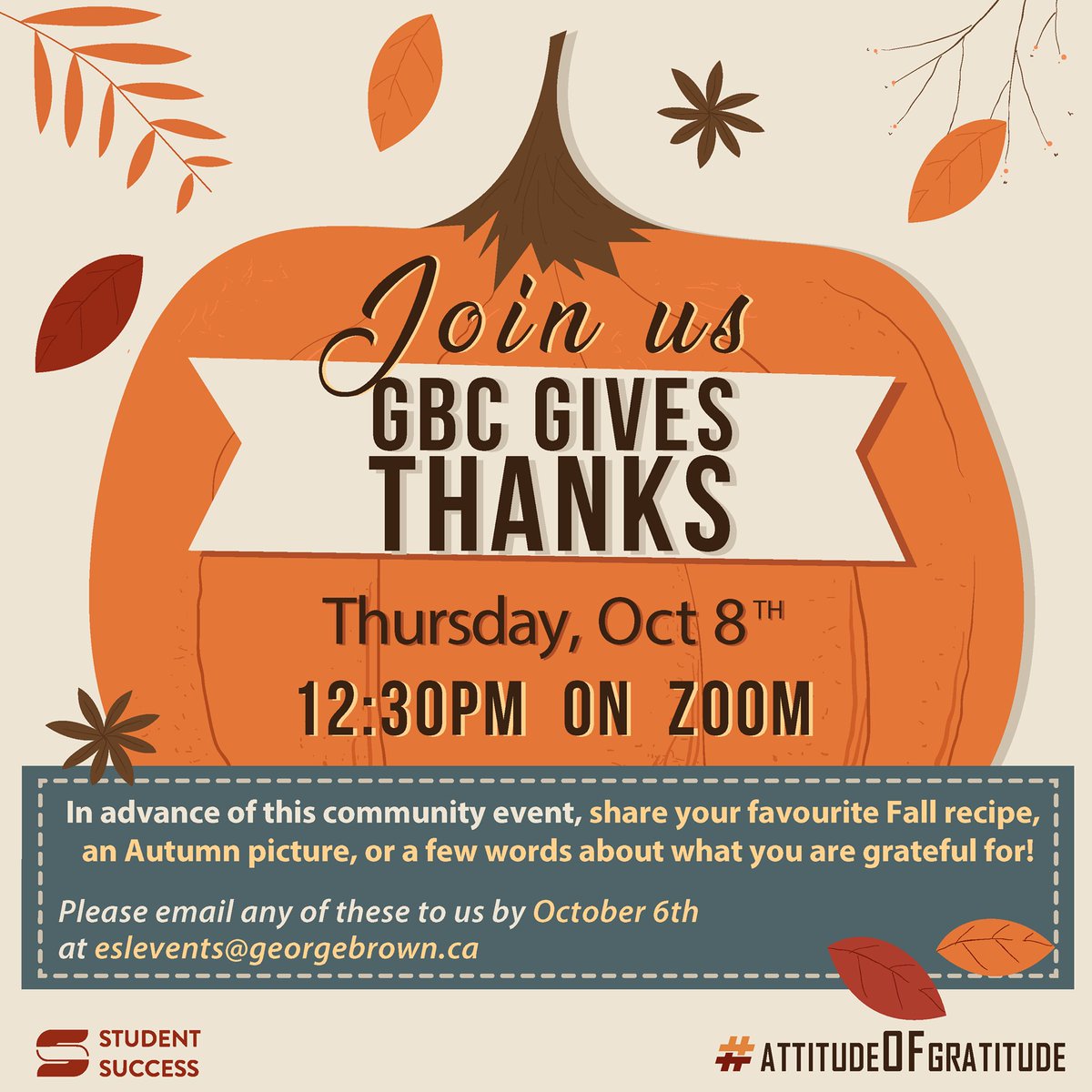 The GBCESL community celebrates Thanksgiving this Thursday, October 8th at 12:30 PM.

It will be the time to express gratitude and feel thankful for all we have and who we are.

#Thanksgiving #ThankfulForEverything  #grateful