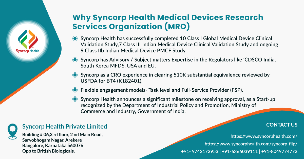 Planning for Medical Devices Clinical Trials?
Syncorp Health is the solution for it!!!
#medicaldevices #clinicaltrials #goodclinicalpractice #medicalequipment #healthcare #staysafeandhealthy #covid19research #healthtech #innovation #syncorp