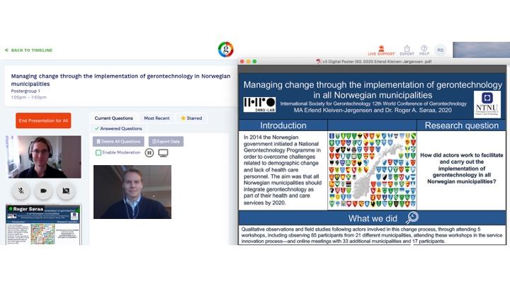 Stop by our virtual poster session today at ISG’s 12th World Conference of Gerontechnology #ISG2020 on "Managing change through the implementation of gerontechnology in Norwegian municipalities" where #ErlendKleivenJørgensen (at <a href="/PA_Consulting/">PA Consulting</a>) will present interesting findings!