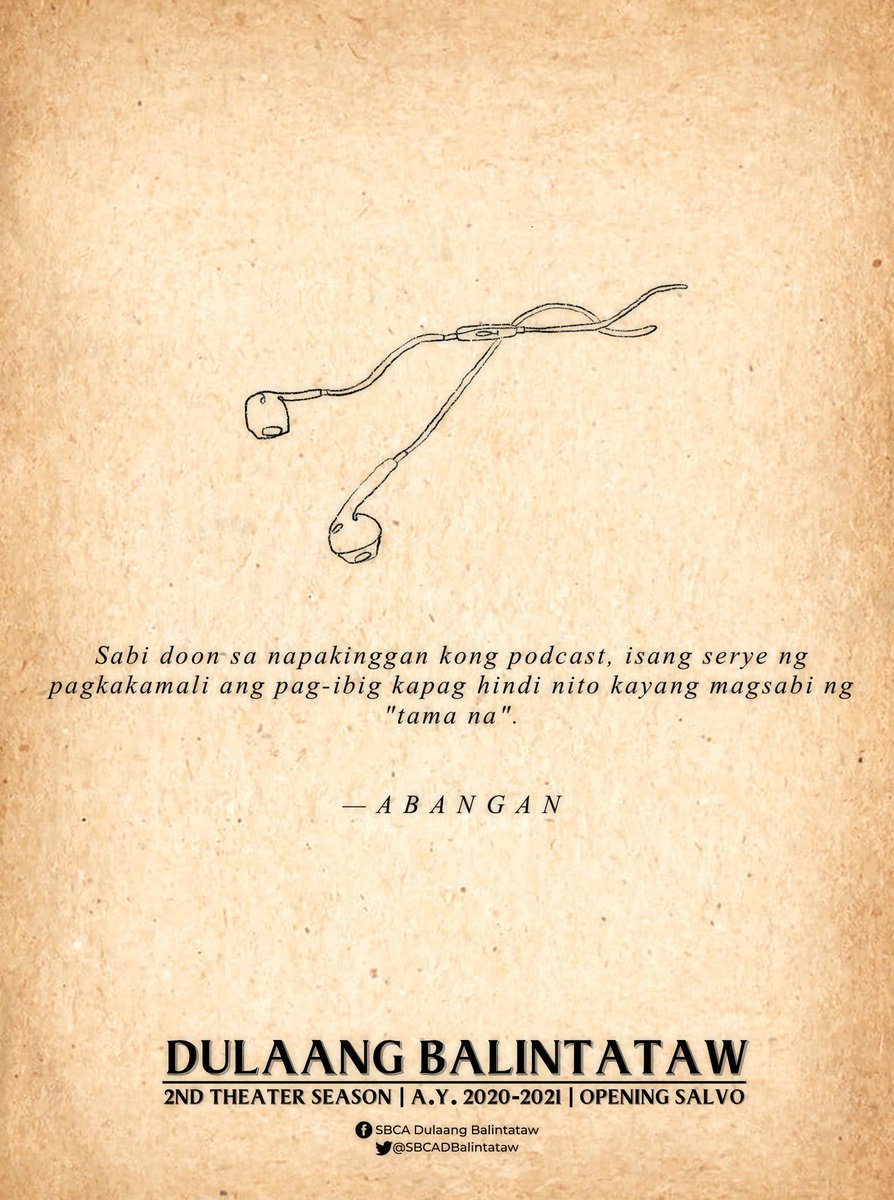 SBCADBalintataw's tweet photo. Kailan ba "tama" ang pagmamahal? Kailan ba dapat sabihing "tama na" ?

Abangan ngayong Oktubre.

#DulaangBalintataw
#2ndTheaterSeason
#OpeningSalvo

Poster nina: Akhi Pagsibigan at Julian Reantaso https://t.co/Ja7rB3UPIA