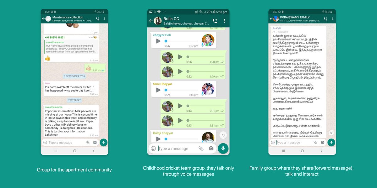 - WhatsApp group is one of the most used features by Gen-X. Most of the message more on groups than on private chats.- Forward messages received mostly are written in vernacular languages. They are all well scripted.4/x