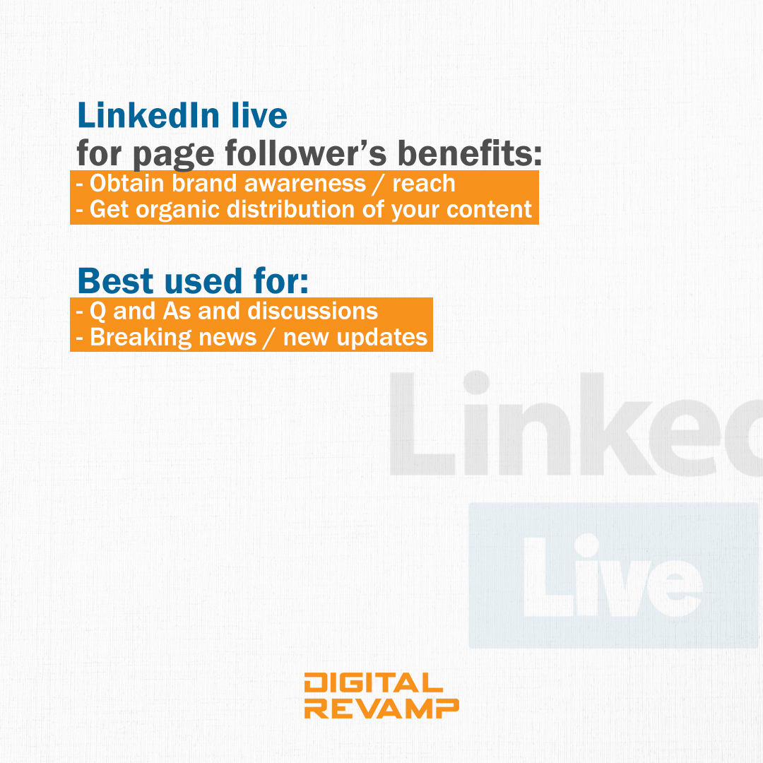 digitalRevamp's tweet image. Live videos get, on average 7x more reactions and 24x more comments than native video produced by the same broadcasters.

Three simple steps to go live:
1- determine your streaming tool
2- Connect the  tool with LinkedIn
3- Go live!

#DigitalRevamp #LinkedInLive #LinkedInEvents