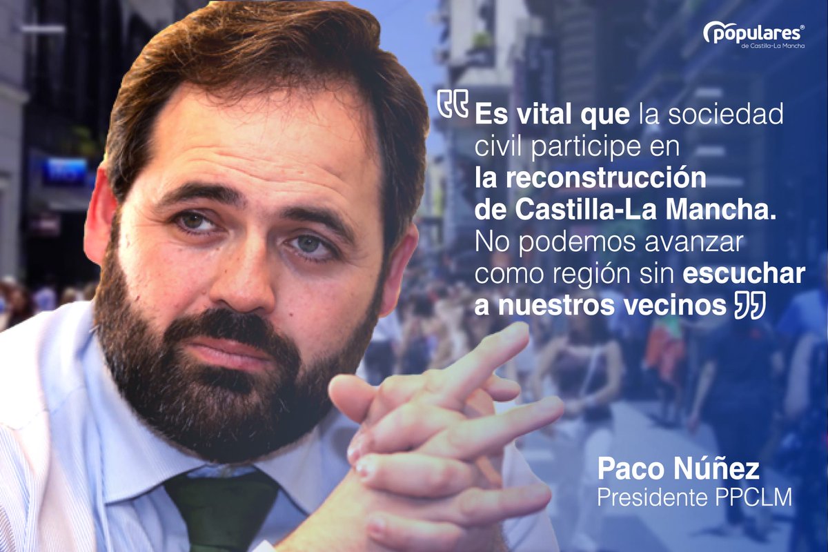 🗣 <a href="/paconunez_/">Paco Núñez</a>: “Es vital que la sociedad civil participe en la reconstrucción de Castilla-La Mancha. No podemos avanzar como región sin escuchar a nuestros vecinos”.

#DebateCLM20