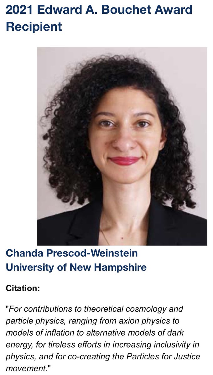 I can now share the news that I am the 2021 American Physical Society Bouchet Award winner! It was very thrilling to get this news especially since last year’s winner was Nadya Mason, one of my mentors.  https://www.aps.org/programs/honors/prizes/bouchet.cfm