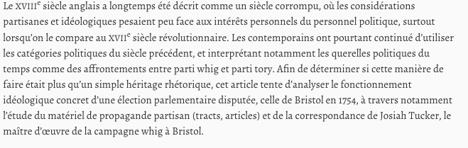 Karim Ghorbal de <a href="/EATempora/">Tempora</a> publie "Le XVIIIe siècle anglais était-il partisan ? La campagne électorale de 1754 à Bristol" dans le dernier numéro de la RHMC. + d'infos ici : bit.ly/3jEYssW