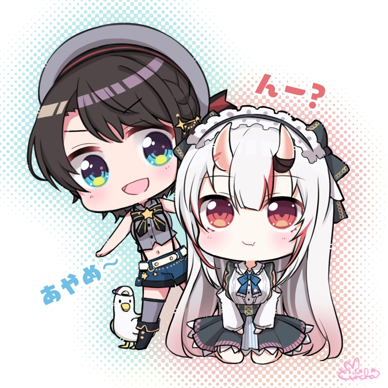 百鬼あやめ ,大空スバル 「きょうのちっちゃキャラ??

ぽやーっとしてるあやめちゃんをよぶ
スバルちゃん✨」|ゆんちゃ*/お絵描きVtuber結乃りぼん💝のイラスト