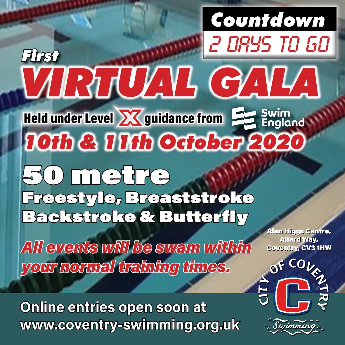 SwimCoventry's tweet image. 2 days to go!

Make sure you get those entries in @Swim_England @curtainsblinds 

#COCSC #bethebestyoucanbe #GoTeamCov #VirtualGalas