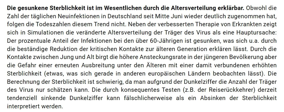 a/ A last important point from the German statement. In my own words: over & over again, you hear people claim that  #COVID19 has become less lethal. This is absolute bull. Lethality remains widely unchanged from April. What *does* change is median age of the infected.cc. @TripeUK