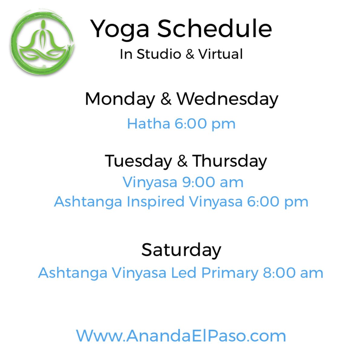 anandaforlife's tweet photo. Welcome back to Yoga ! 
Please note We have reduced our in person class size to 9 down from 28 for your safety and are observing all known precautions https://t.co/jOK6nkQwEj