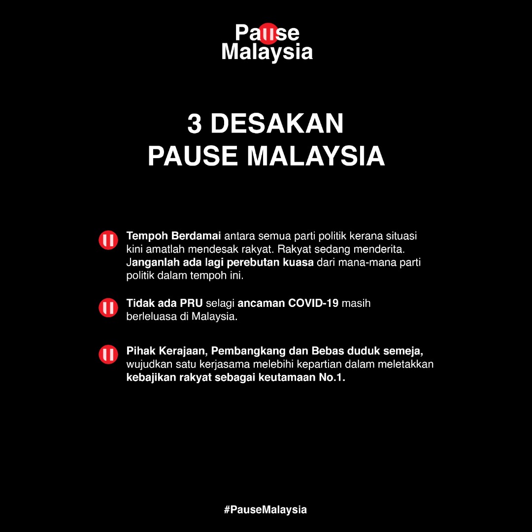 Tular hari ini apabila Parti MUDA memulakan kempen yang dinamakan  #PauseMalaysia. Mereka turut menggariskan 3 Desakan Pause Malaysia seperti tertera dalam poster.