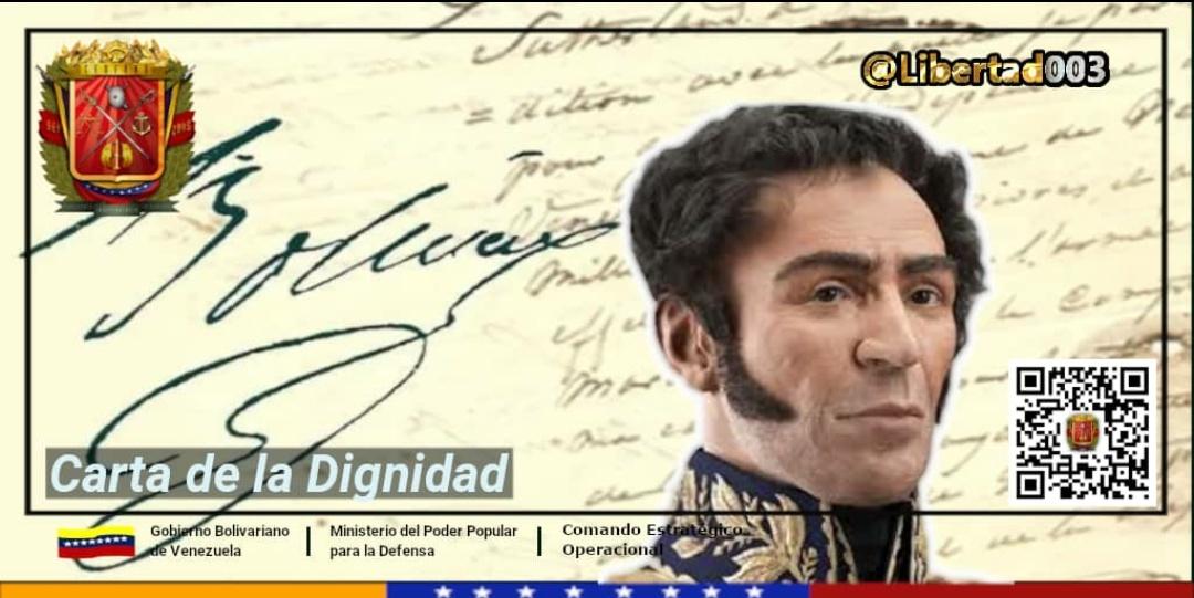 #7Oct || A 202 años de la Carta de la Dignidad, resaltamos la respuesta ejemplar y soberana de nuestro Libertador Simón Bolívar, ante las pretensiones injerencistas del gobierno de EE.UU, ¡La #FANB junto al pueblo siguen en pie de lucha defendiendo nuestra Dignidad y Soberanía! https://t.co/KiOZ6zV8SD