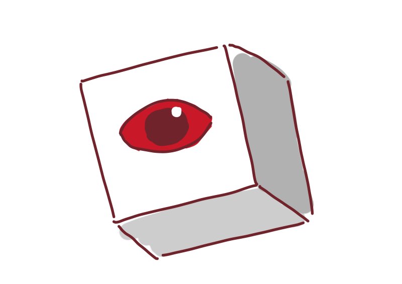 no humans one-eyed white background simple background red eyes solo cube  illustration images