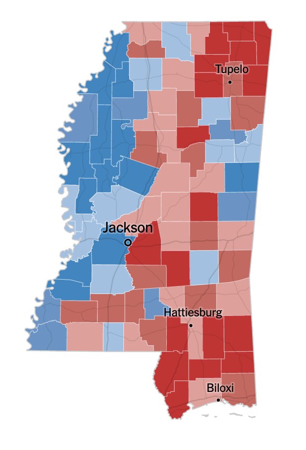We rarely think about this stuff today except in brief grade school "state history" classes. But the enduring power of these soil/agricultural patterns - and the demographic result - is profound. This is a map of the 2018 special election between Espy and Hyde-Smith.