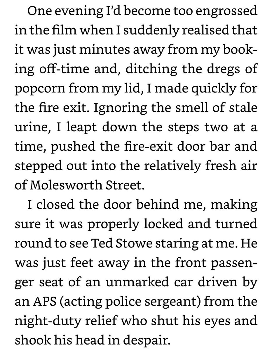 he sneaks out of foot patrol to go to the cinema a lot. fills helmet with popcorn