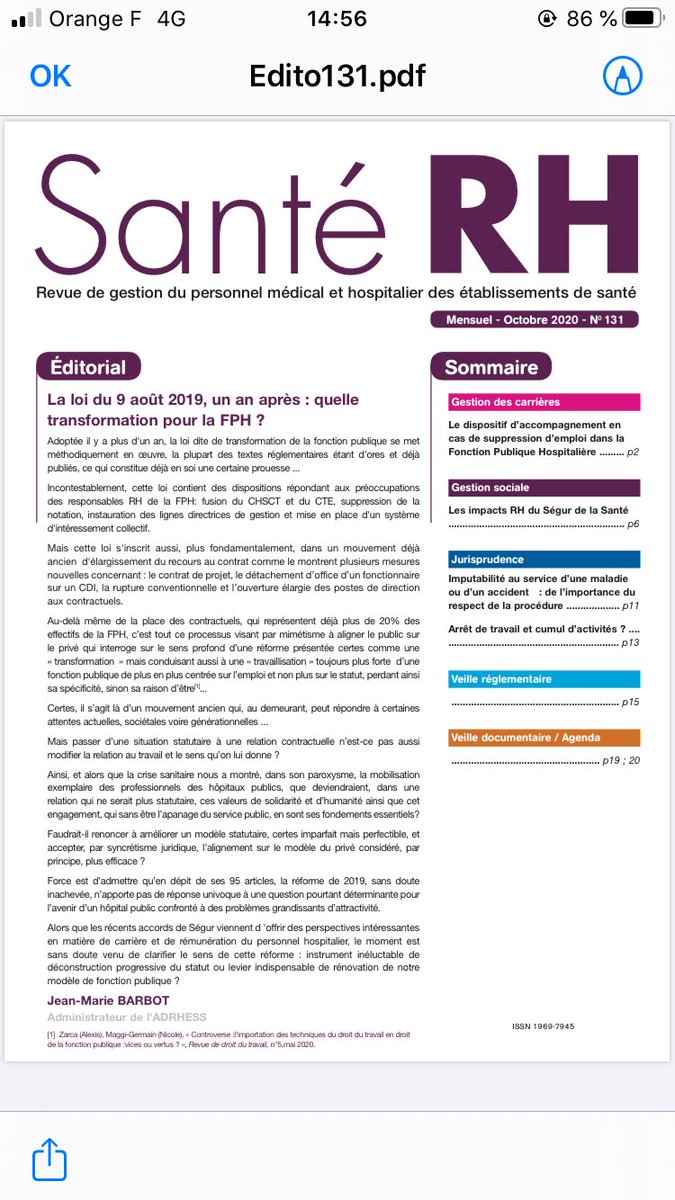 jeanmariebarbot's tweet photo. Après la réforme de 2019, jusqu’au faut-il aller dans la « travaillisation » de notre fonction publique ?Mon édito dans le dernier n°de Santé RH.
⁦@managersante⁩ ⁦@ADRHESSlive⁩ ⁦@LQueinnec⁩ ⁦@SMPS_national⁩ ⁦@SYNCASSCFDT⁩ ⁦⁦@acteurspublics⁩ https://t.co/Eky66cOkGi