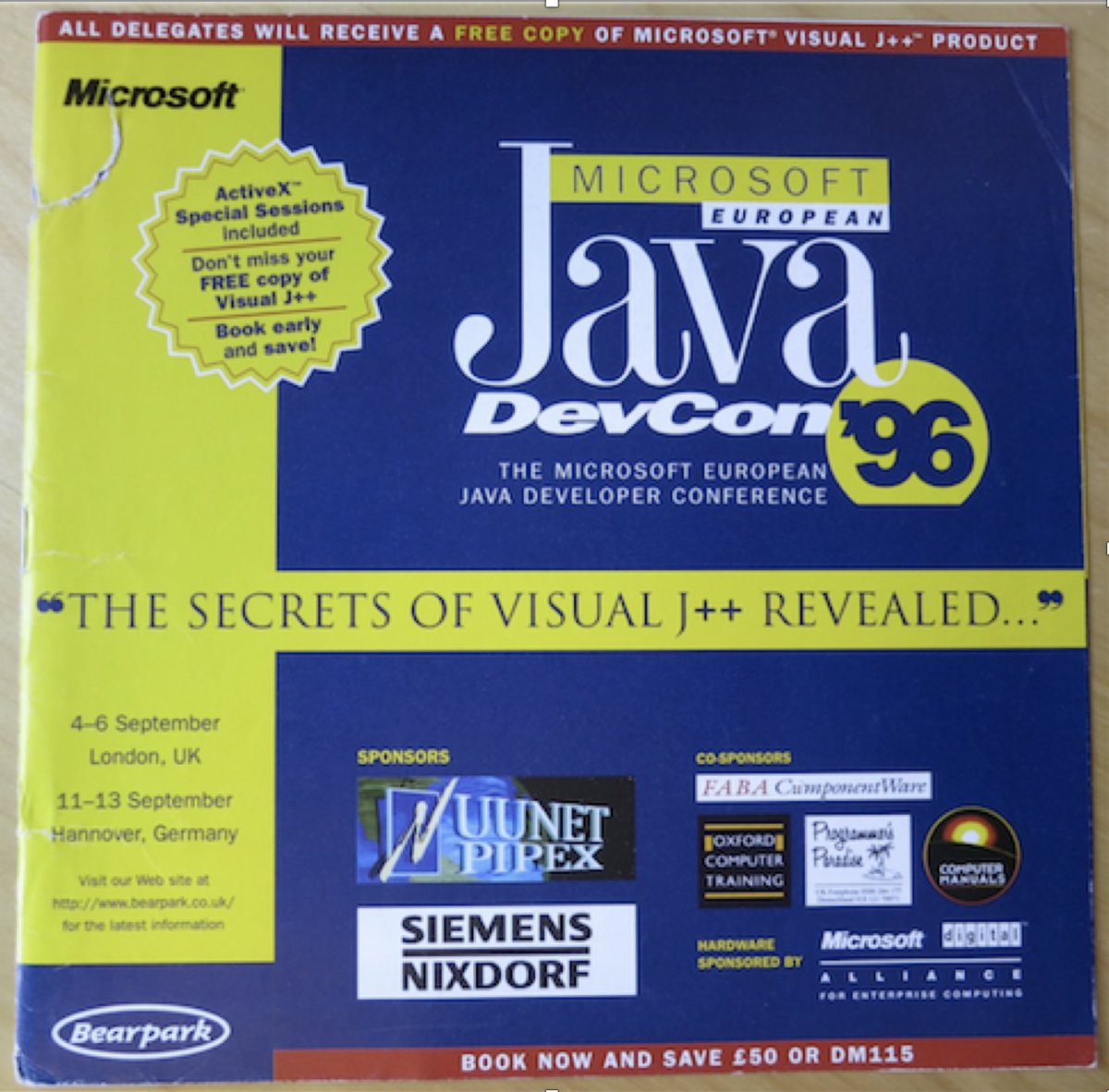 speakjava's tweet image. Being pedantic, I'll just leave this here to show this is not the "...very first @Microsoft conference for #Java developers". 

That was some 24 years ago 😀