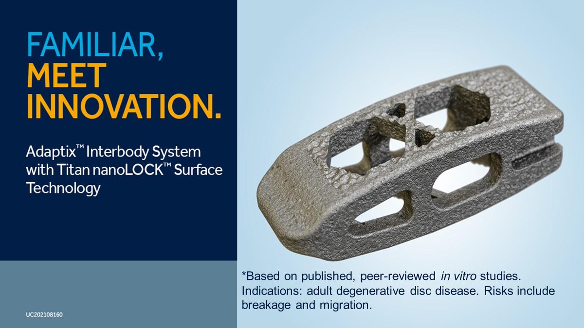Medtronic_Spine's tweet photo. We’ve enhanced a trusted interbody design with StealthStation™ Navigation and Titan nanoLOCK™ Surface Technology so you can be confident in a streamlined workflow &amp; surface technology with proven bone growth.*  https://t.co/CWignX463f #spinesurgery https://t.co/RpJ8dNVT8m