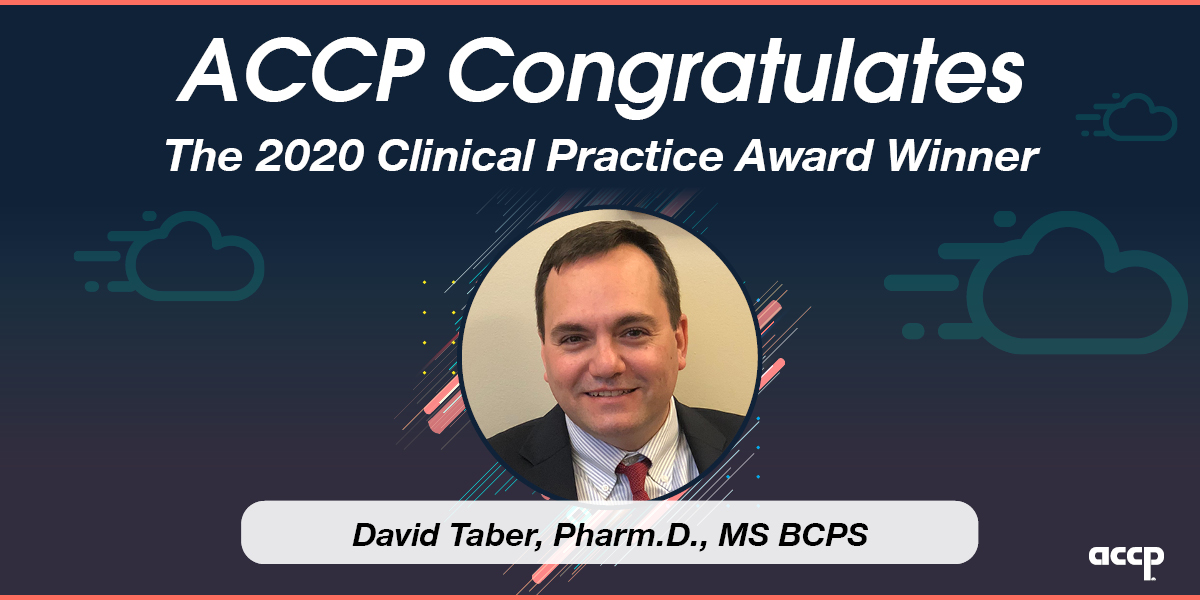 The ACCP Clinical Practice Award recipient David J. Taber, Pharm.D., M.S., BCPS, is an associate professor in the Division of Transplant Surgery at the Medical University of South Carolina. @MUSCatalystNews ow.ly/f7L450BtZqn #PharmD #Pharmacy #ClinicalPharmacy