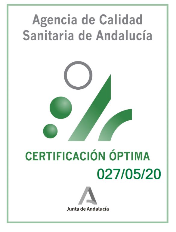 Ya lucimos orgullosos nuestra certificación ÓPTIMA otorgada por la <a href="/calidadACSA/">Agencia de Calidad Sanitaria de Andalucía</a>, el segundo nivel de acreditación tras el nivel avanzado y que demuestra nuestro compromiso con la calidad asistencial.