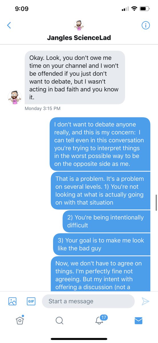 For those who have questions about why I will not debate  @sjwdebates, you can refer to this DM conversation with him I had yesterday.TLDR: I offered to have an adult discussion on my channel. He showed he wasn’t capable of that.