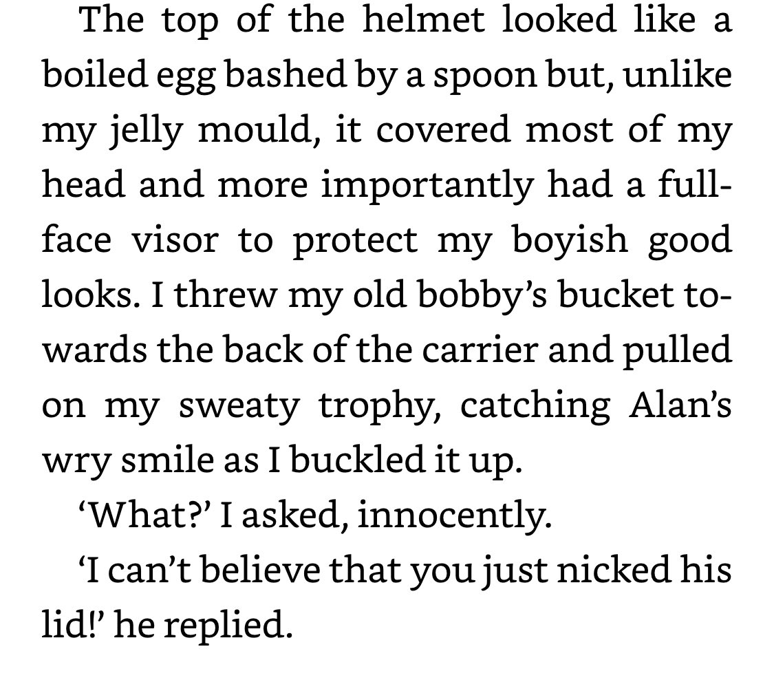 an inspector next to him gets knocked unconscious by a brick so he steals his helmet because it’s nicer than his