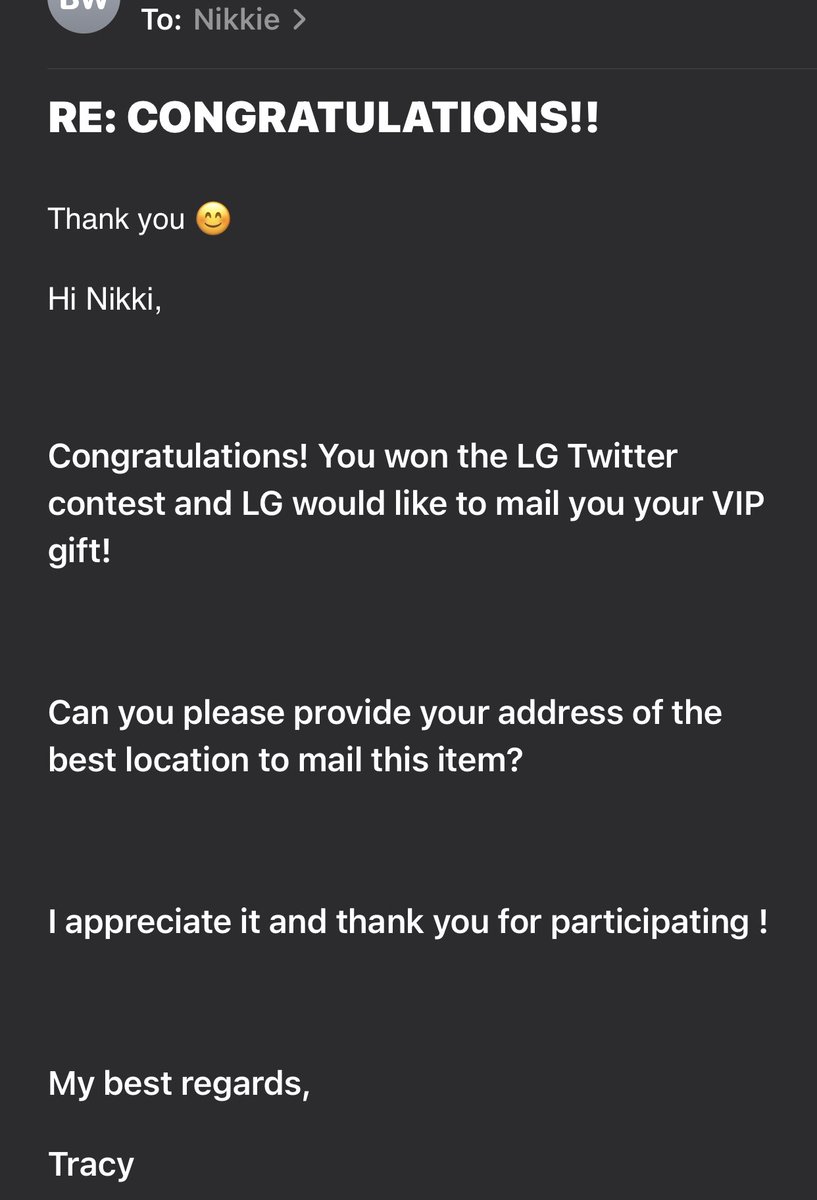 Love receiving emails like this 💞  🗣 I WON 🙌🏾 #LGcontest THANK YOU !!