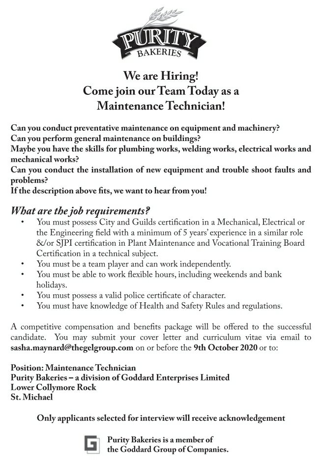 Know someone that matches the job requirements? Please share, we are hiring!
#PurityBakeries #Barbados #Barbadosjobs
