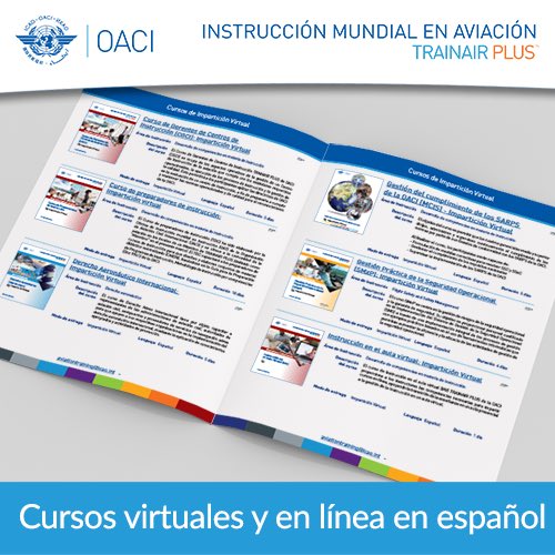¡Conozca los cursos de instrucción en línea y aula virtual de la @OACI en español! Nuestro nuevo Catálogo ofrece soluciones de instrucción flexibles en todo momento y desde cualquier lugar. Conozca más en: bitly.com #GAT #hablahispana #instrucciónentuidioma