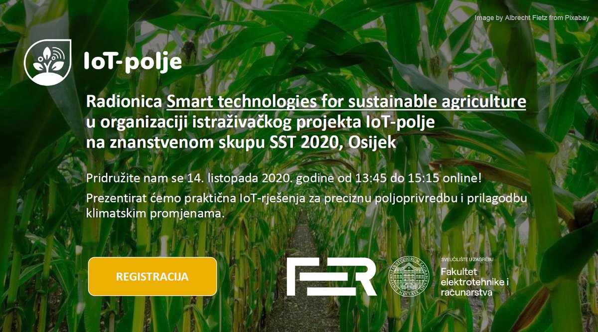 Istraživački projekt IoT-polje organizira online radionicu Smart technologies for sustainable agriculture u okviru skupa SST 2020, Osijek, u srijedu 14.10.2020. (13:45-15:15). Pridužite nam se!
Registracija: forms.office.com/Pages/Response…
#IoT #agritech