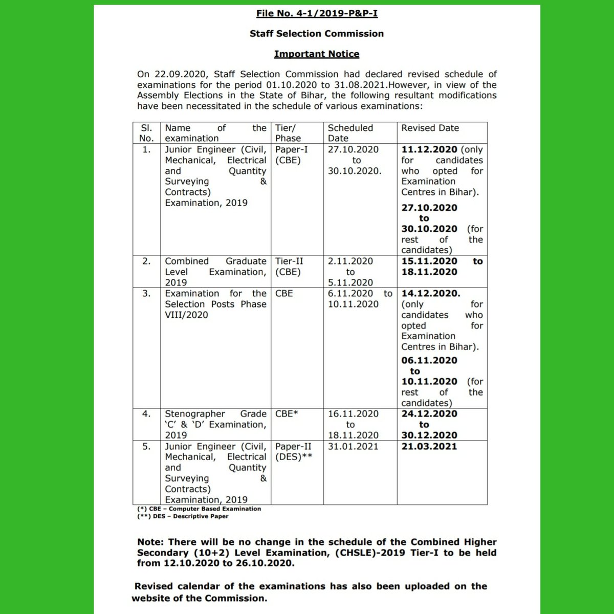GaganPratapMath's tweet photo. SSC NOTICE 🙏  NEW SCHEDULE
SSC CGL MAINS EXAM NEW DATES - 
15-11-2020 to 18-11-2020 https://t.co/eT06YakG9h