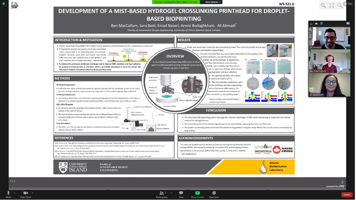 aliahmadik's tweet photo. Ben and Sara presenting their poster at #MicroTAS2020!
@bengm123 @AtlanticBiofab @EngineeringUPEI https://t.co/1Ec9j578mb