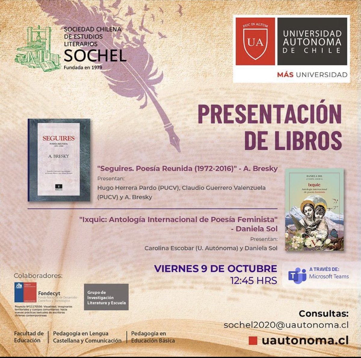 CSochel's tweet photo. En el marco de las actividades del congreso #Sochel 2020, el 9/10 a las 12:45 se presentarán los siguientes libros: Seguires de A. Breaky y “Ixquic” de Daniela Sol. Link: https://t.co/ycPjlL5JNL https://t.co/KULfPpCgnh