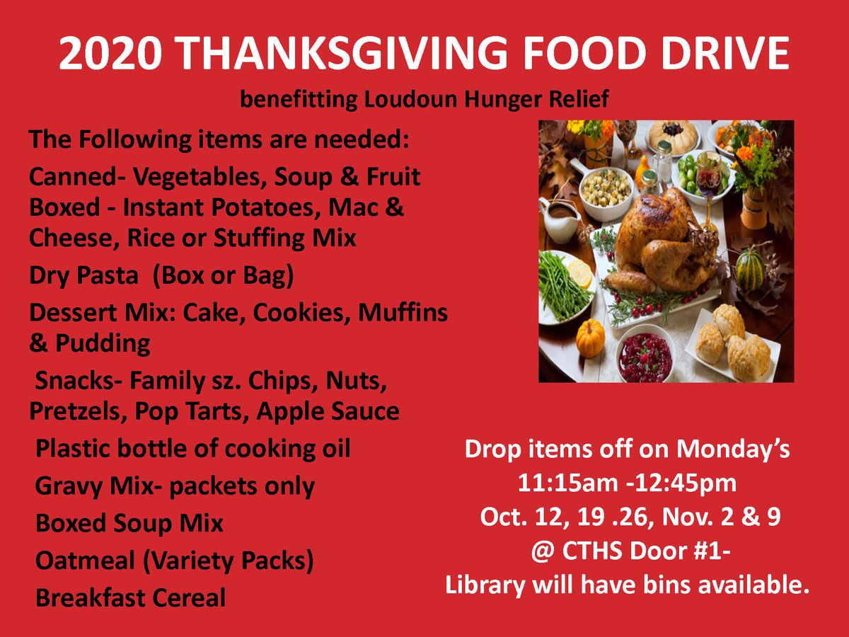 ChantillyHSLib's tweet image. HOSA THANKSGIVING Non-Perishable FOOD DRIVE Mondays OCT. 12,19 &amp;amp; 26 during Picture Days in the GYM &amp;amp; @Door #1 during Curbside Checkout 11-15am - 12:45pm  @Chantilly_HS@Chantilly2023@chantilly2022@chantilly 2024@chstkn