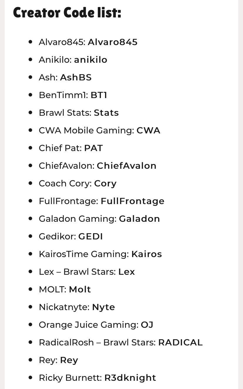 Complete list of creator codes in Brawl Stars